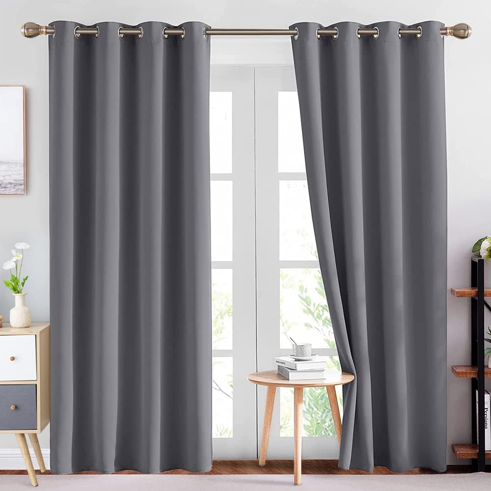 NANWEI Cortinas Blackout con Aislamiento Térmico para Recámara Ventana, con Ojales en la Parte Superior, Suave 100% Poliéster Tela Impermeable, Reducción Ruido, 2 Paneles, 132 x 241 cm, Gris