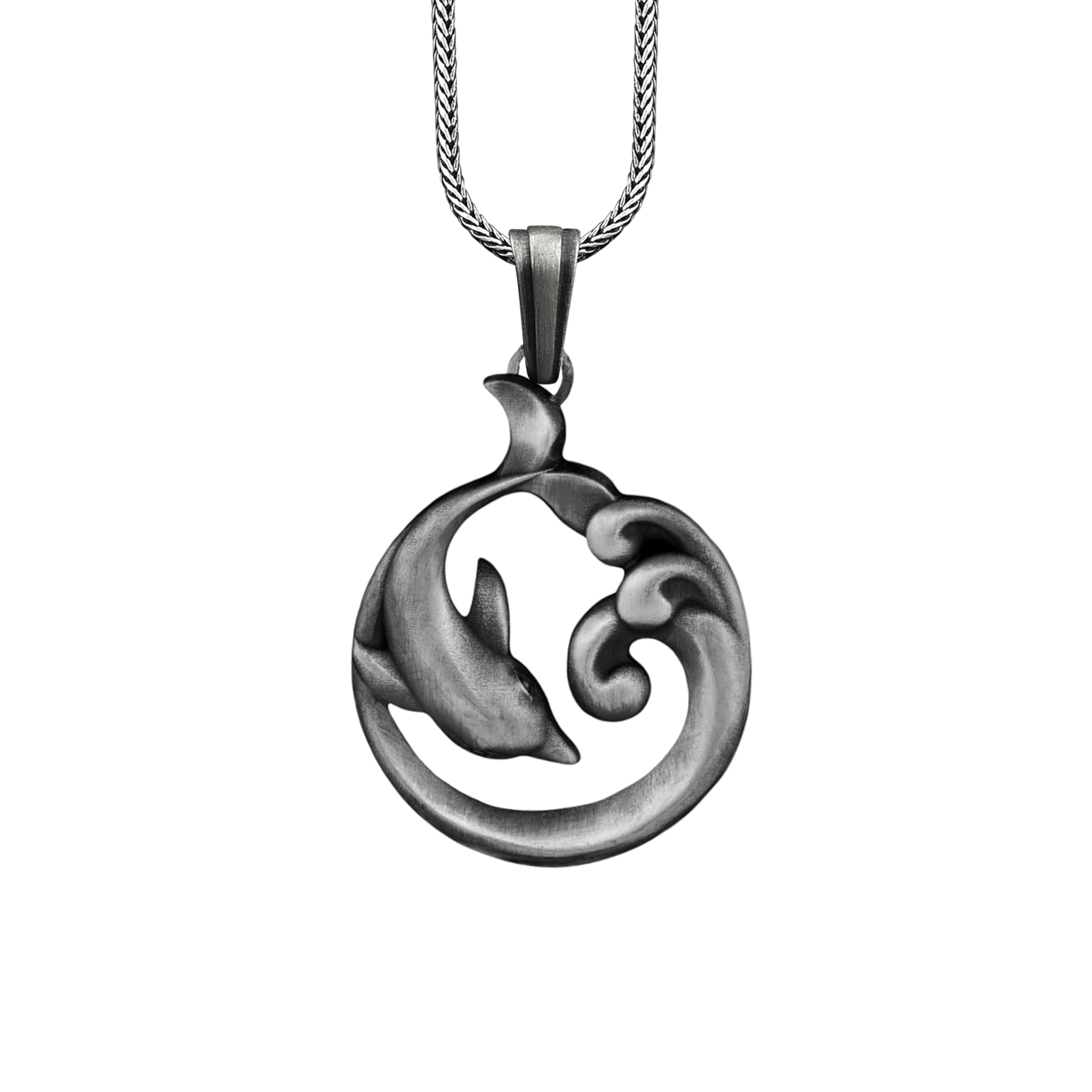 BySilverStone – Collana in argento con delfino, da uomo, ciondolo unico per gli amanti dell'oceano con incisione di animali marini