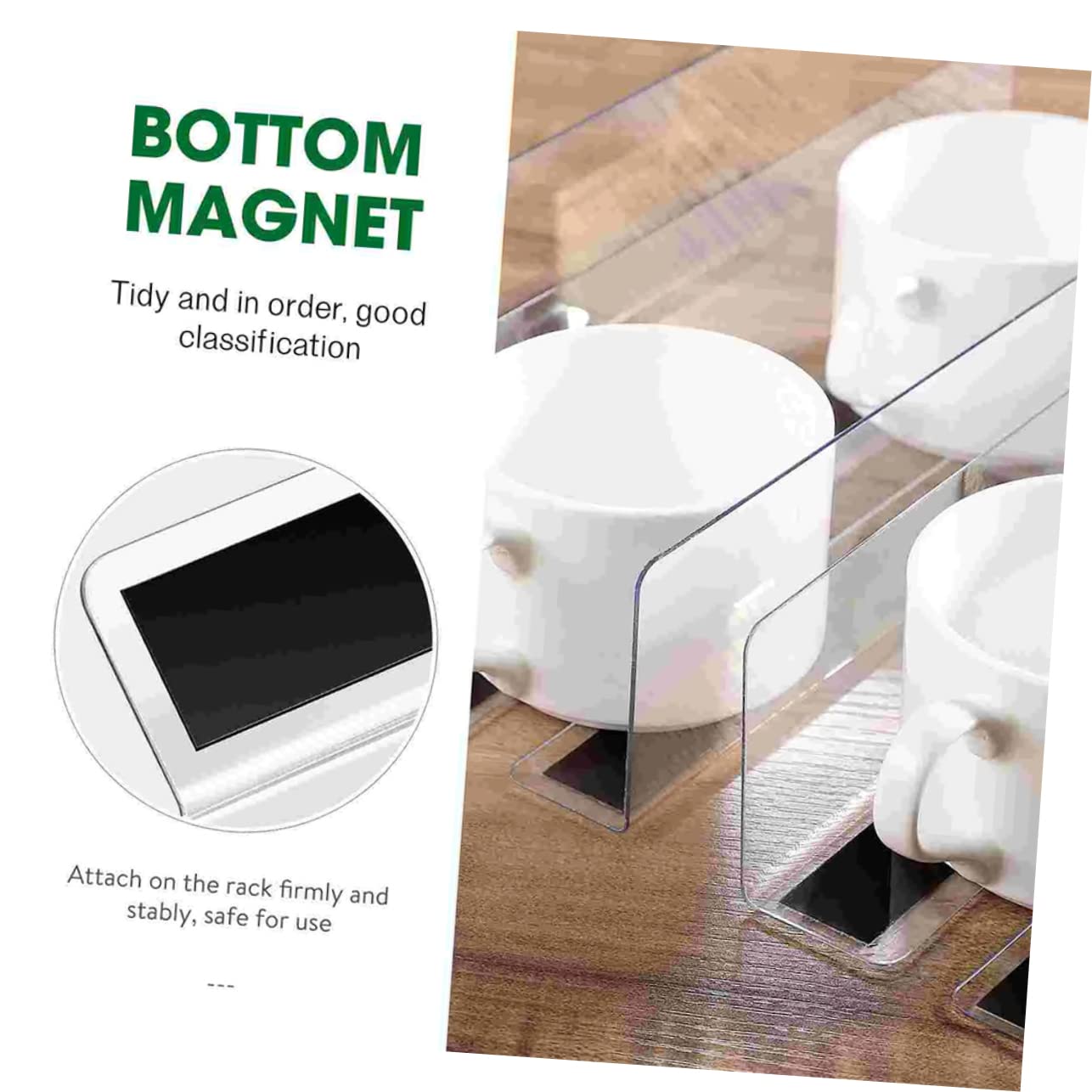 12 separadores magnéticos para estantes de libros para armario y gabinete, separadores transparentes para estantes magnéticos para armario de mascotas, estantes magnéticos y kit de divisor de cajones