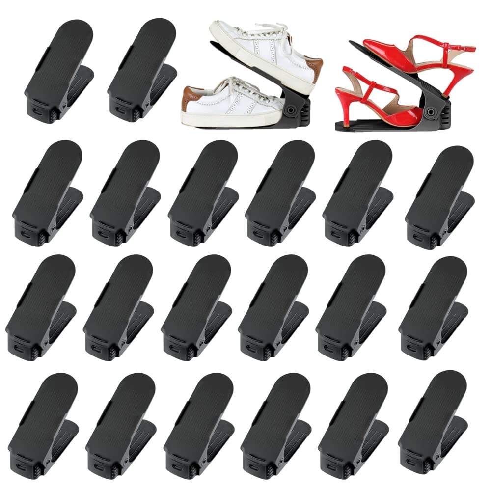 Deuline 20 x Verstellbarer Schuhregal Schuhstapler schuhaufbewahrung Schuhorganizer Schuhhalter Farbe: Schwarz 521129