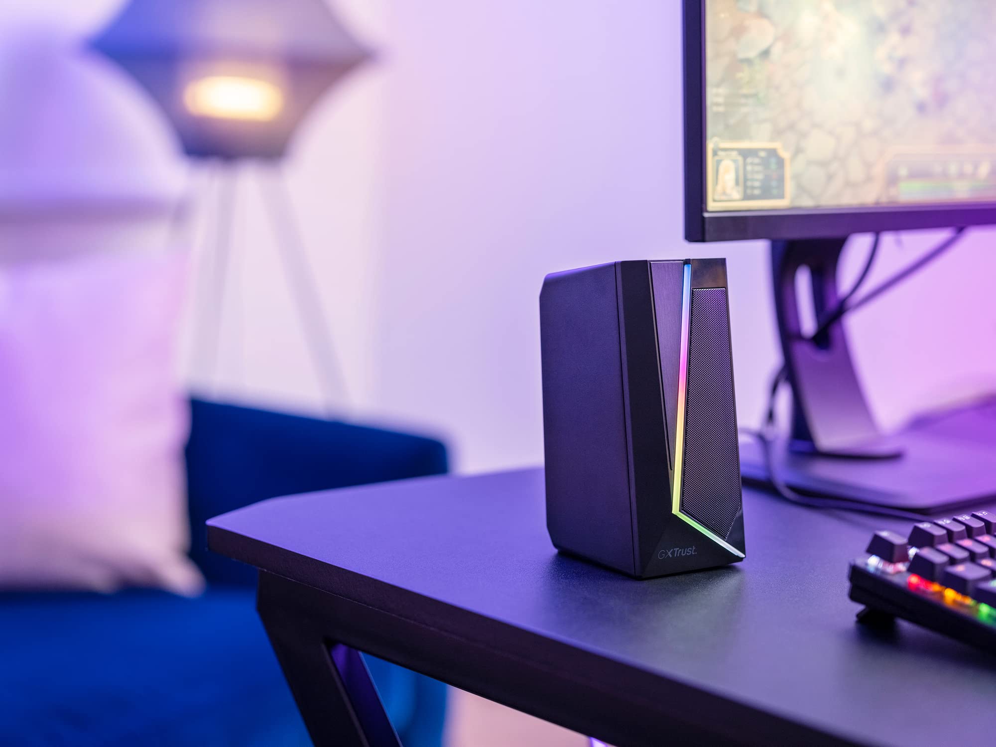 Trust Gaming GXT 609 Zoxa Système d'Enceintes, Haut-parleurs Gamer, 6 Modes d'Éclairage RGB, 12 W, Alimentation USB, Système Audio pour PC et Ordinateur Portable - Noir