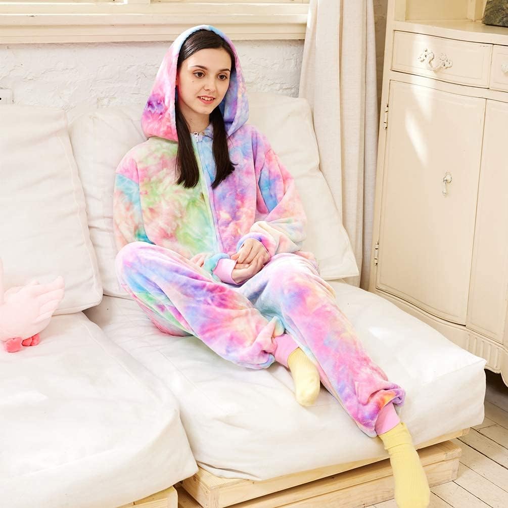 COSUSKET Snug Fit Flannel Onesie Pajamas for Women Tie Dye Costume
