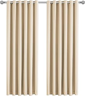 Imperial Rooms Eyelet Blackout Curtains for Bedroom - Thermal Insulated Black Out Cream Curtains 90x90 Inch Drop Energy Saviing Living Room Long Curtain 2 Panels with Tiebacks (228x228cm)