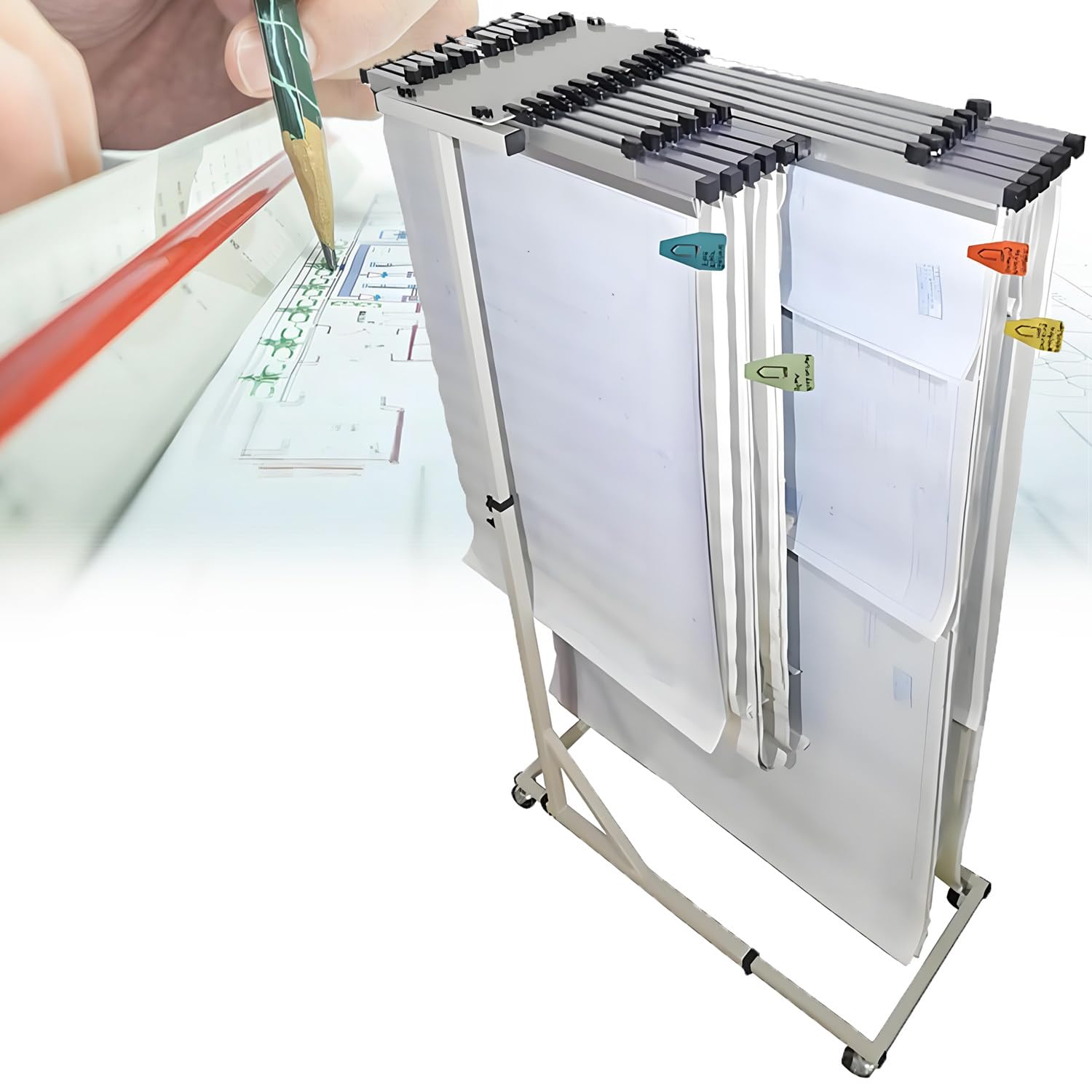 Organizador Documentos Ingeniería Acero 12A0Clamps | Estantes Ajustables Oficina,Altura & Longitud Ajustables,Diseño Montaje Protege Dings Planes,Organización Escritorio Oficina