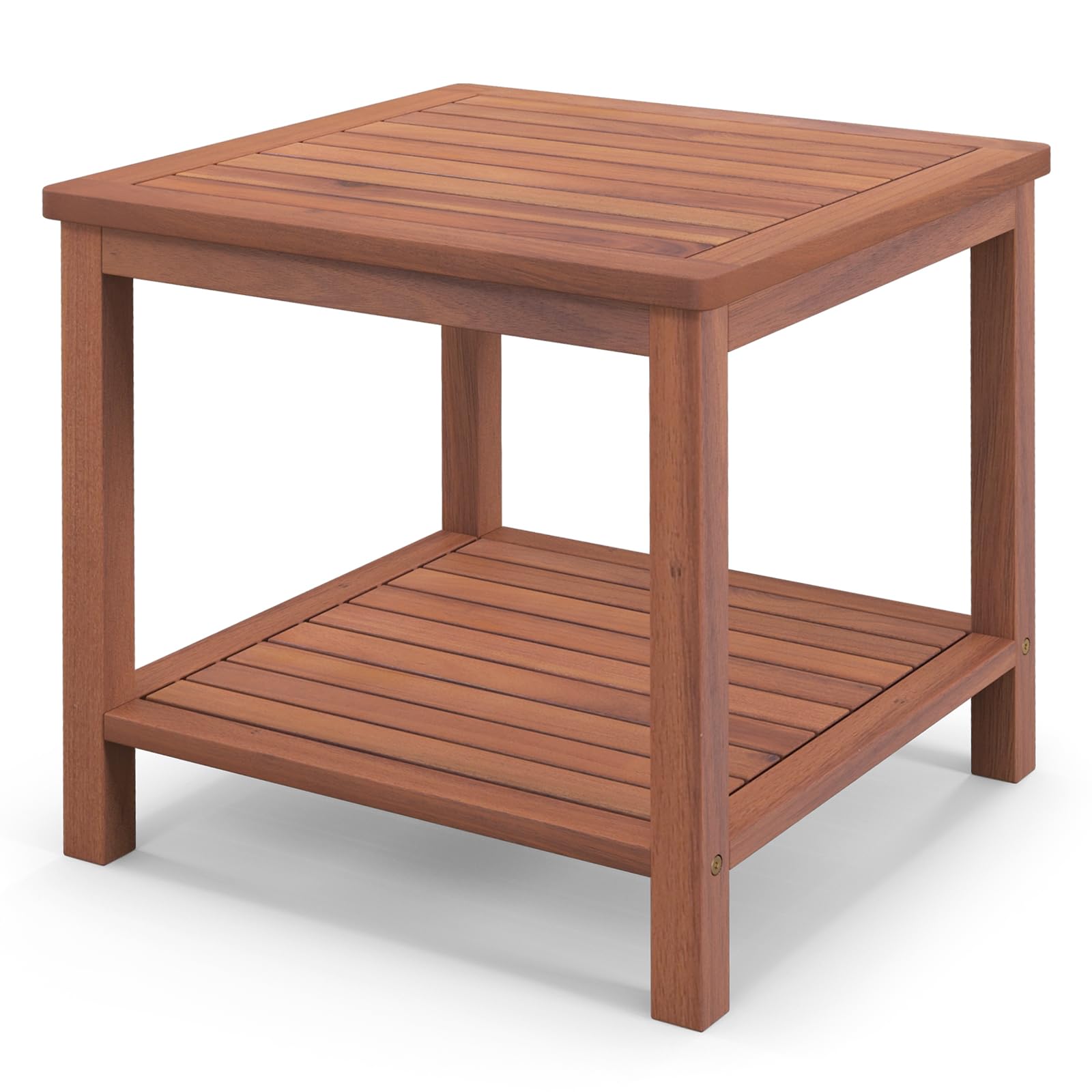 COSTWAY Mesa Auxiliar Madera Acacia, 45x45x45 cm, Mesa Terraza Exterior de 2 Niveles, Mesa Cuadrada Mesa Baja Jardin Balcon Exterior Interior Piscina Patio, Natural