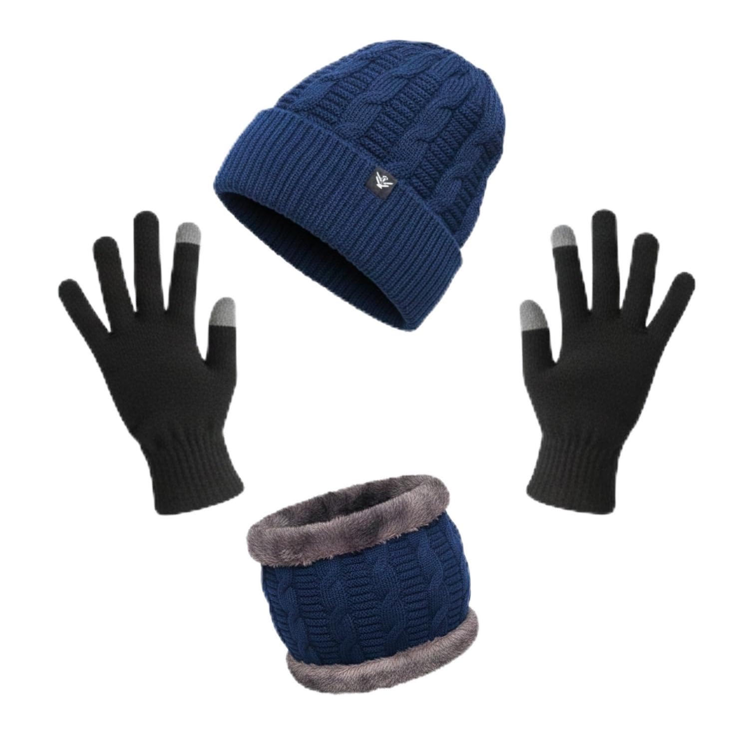 Winter Woolen Unisex Knit Beanie Cap And Neck Warmer Set With Fur Lining | Hat And Scarf Soft And Warm Combo Set For Men And Women-image-32