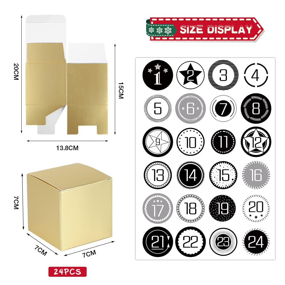 Calendario de Adviento, 24 Calendario Adviento para Rellenar, Cajas Dorada Calendario de Adviento, Calendario Adviento DIY, Calendario Adviento Rituals 2022 con Adhesivos Digitales de Adviento — view 2
