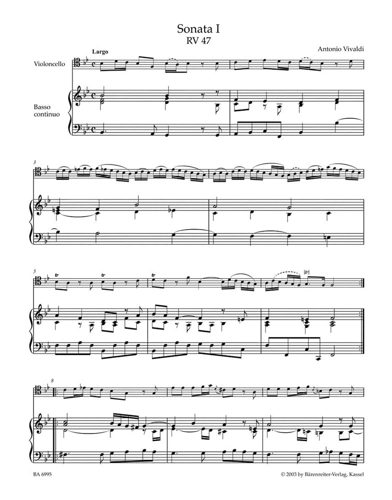 BARENREITER VIVALDI A. - SAMTLICHE SONATEN FUR VIOLONCELLO UND BC, RV 39-47