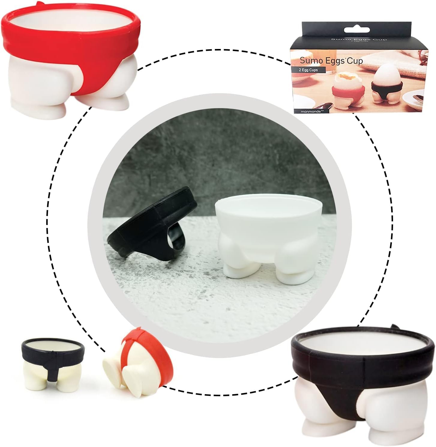 Baskety Unique Sumo Design Egg Holders – Red or Black, Ideal for Soft & Hard Eggs (Set of 2) 4