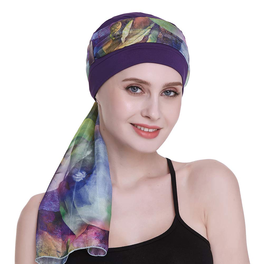 FocusCare Bonnet de chimio élégant avec foulards en soie pour bonnet de sommeil pour femmes cancéreuses