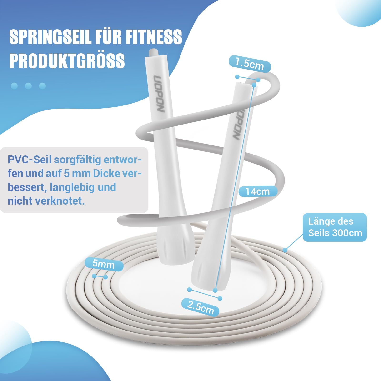 Corde à Sauter Fitness 3 M En PVC – Poignées Ergo ABS, Sac Et Poster D’entraînement Inclus – Pour Homme, Femme, Enfant