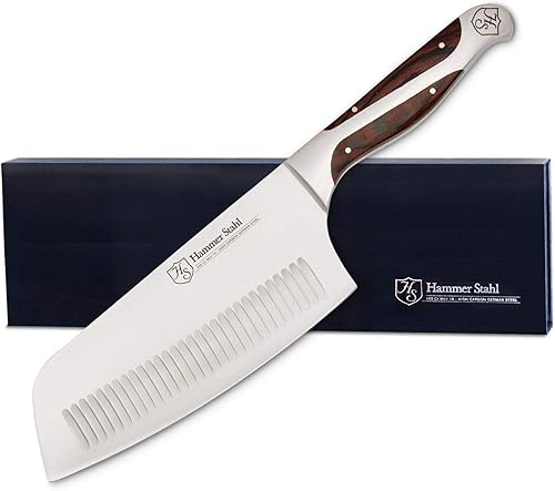 Hammer Stahl Cuchilla de verduras de 7 pulgadas, cuchillo de cortar profesional, acero forjado alemán de alto carbono, mango ergonómico de madera de