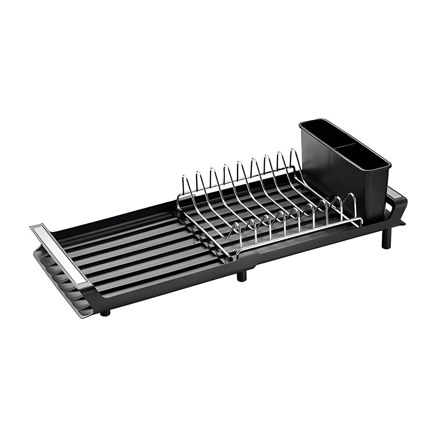Wintem - Black Extendable Dish Drainer with 8 Plate Holders, Integrated Cutlery Drainer, Perfect for Sink and Sink, Easy to Clean and Space Saving