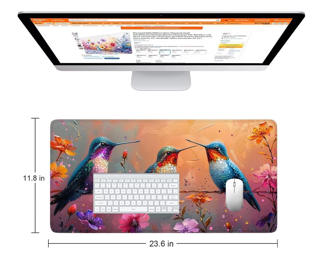 Podkładka pod mysz z kwiatami wędkarskimi XXL 1200 x 600 mm, podkładka pod mysz dla ptaków z podstawą antypoślizgową, trwała i wodoodporna konstrukcja, poprawia precyzję i szybkość, komputer K0-1013