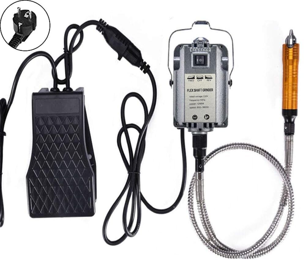 1200W Herramienta Rotativa Amoladora de Eje Flexible Tallador Colgante Eléctrico, Rotación Hacia Adelante Y Hacia Atrás, Control del Pedal, Eje Flexible de Metal, con Eje Interior de Repuesto