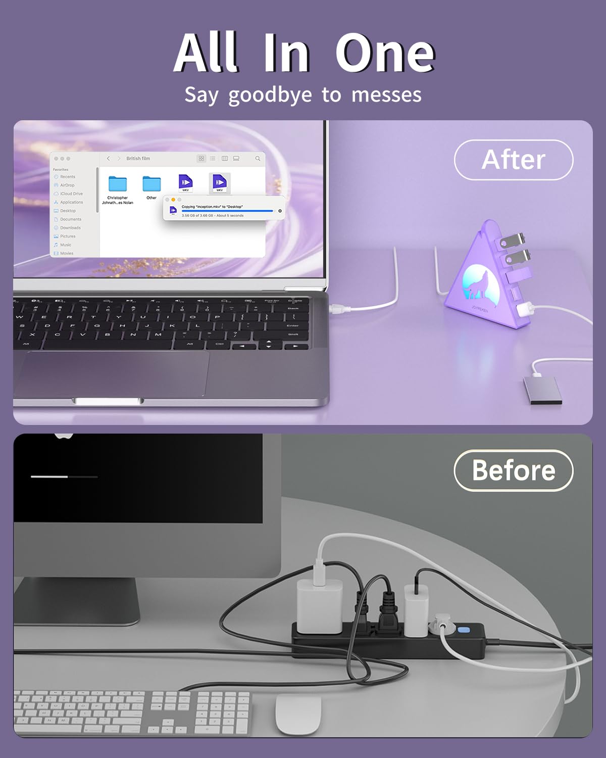 Hub USB 3.0 a 7 porte, splitter USB verticale con illuminazione RGB, trasferimento dati ad alta velocità da 5 Gbps, cavo di prolunga da 0,8 m, hub USB Tower per PC, laptop, MacBook, PS5, Xbox, unità