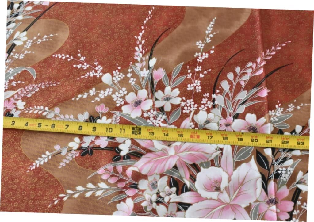 Fabric 42" Wide Large Floral on Red Brown Metallic Gold