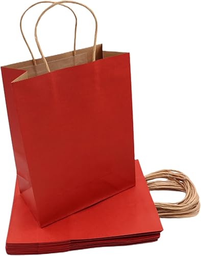 Yeelzmax Bolsas de papel rojas con asas, bolsas de regalo a granel de 8.2 x 4.3 x 10.6 pulgadas, 12 unidades de tamaño mediano, Halloween, Navidad,