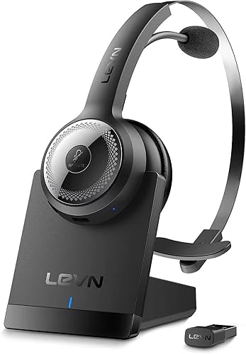 LEVN Auriculares Bluetooth 5.0, auriculares inalámbricos con micrófono (cancelación de ruido AI), auriculares Bluetooth de 35 horas con dongle USB