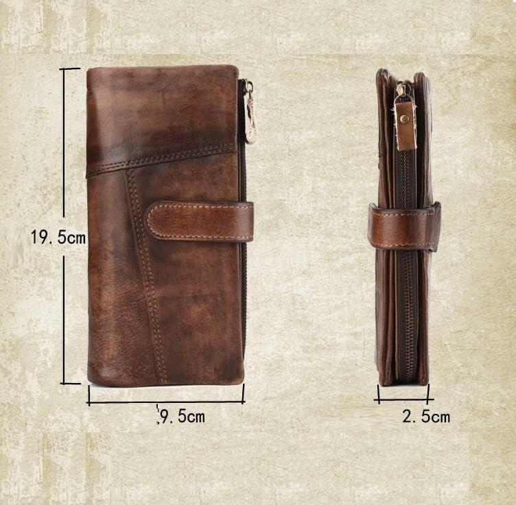 Vintage Genuine Leather Long Wallet Men Women Credit Card Holder Purse Zipper Business Moible Phone Wallet Best Choice(Brown)2