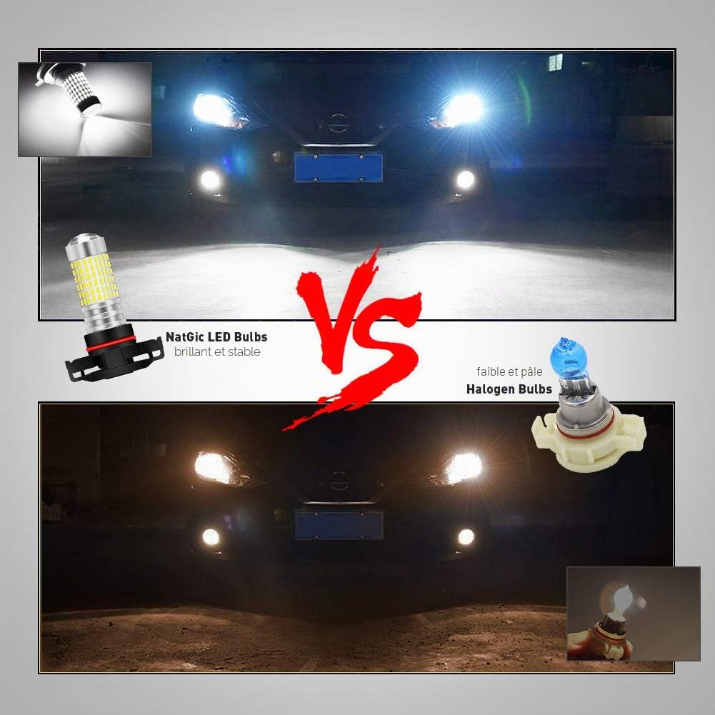 PSX24W 2504 Ampoules LED Anti-Brouillard Blanc Xenon 3000LM 3014 SMD 144-EX avec Projecteur pour Objectif pour Projecteur Antibrouillard Extérieur, 12-24V (Lot de 2)