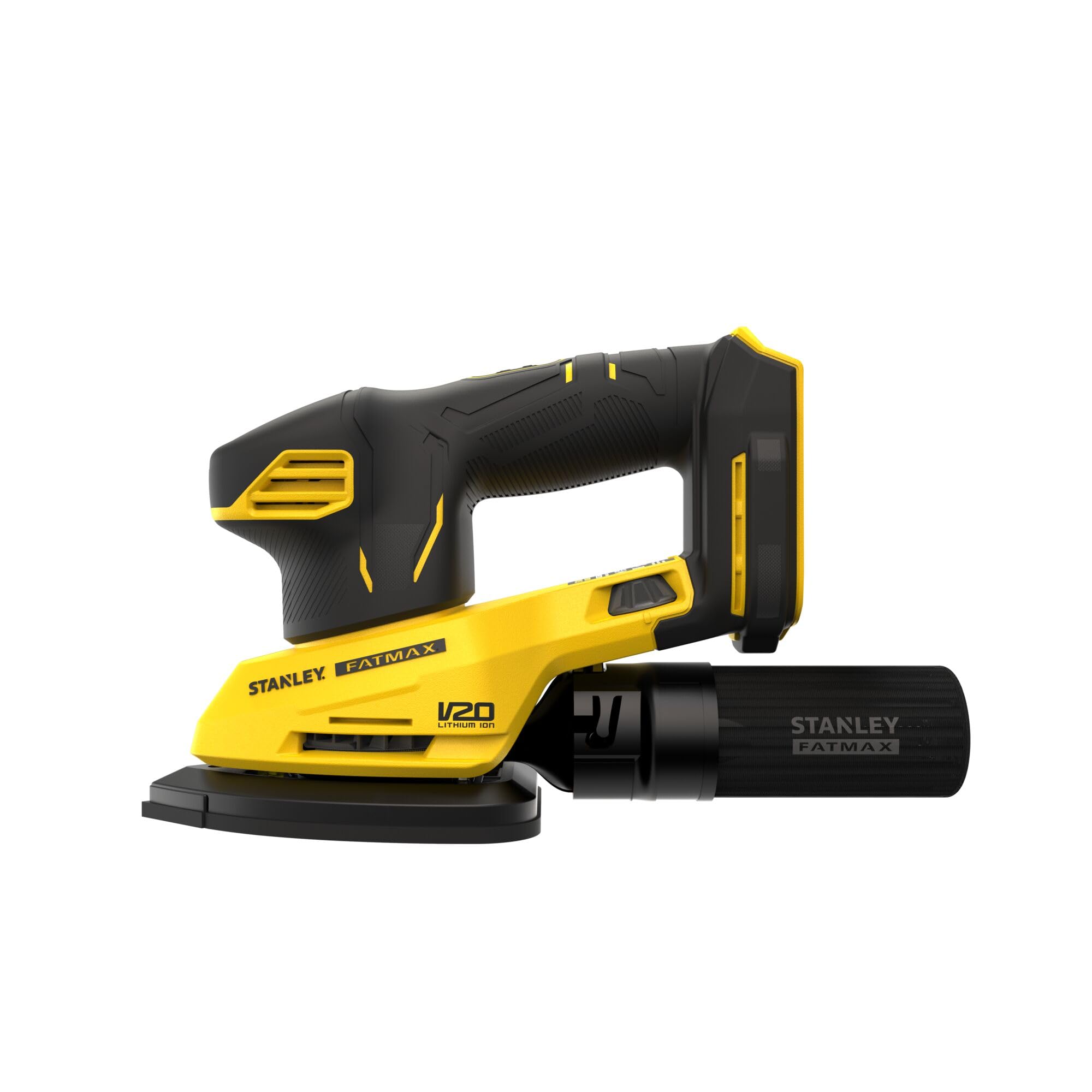 Lijadora de Detalles V20 Li-Ion 18V, velocidad variable 9.000-12.000 opm, tamaño base 110mm/cm², conexión para aspiradores.