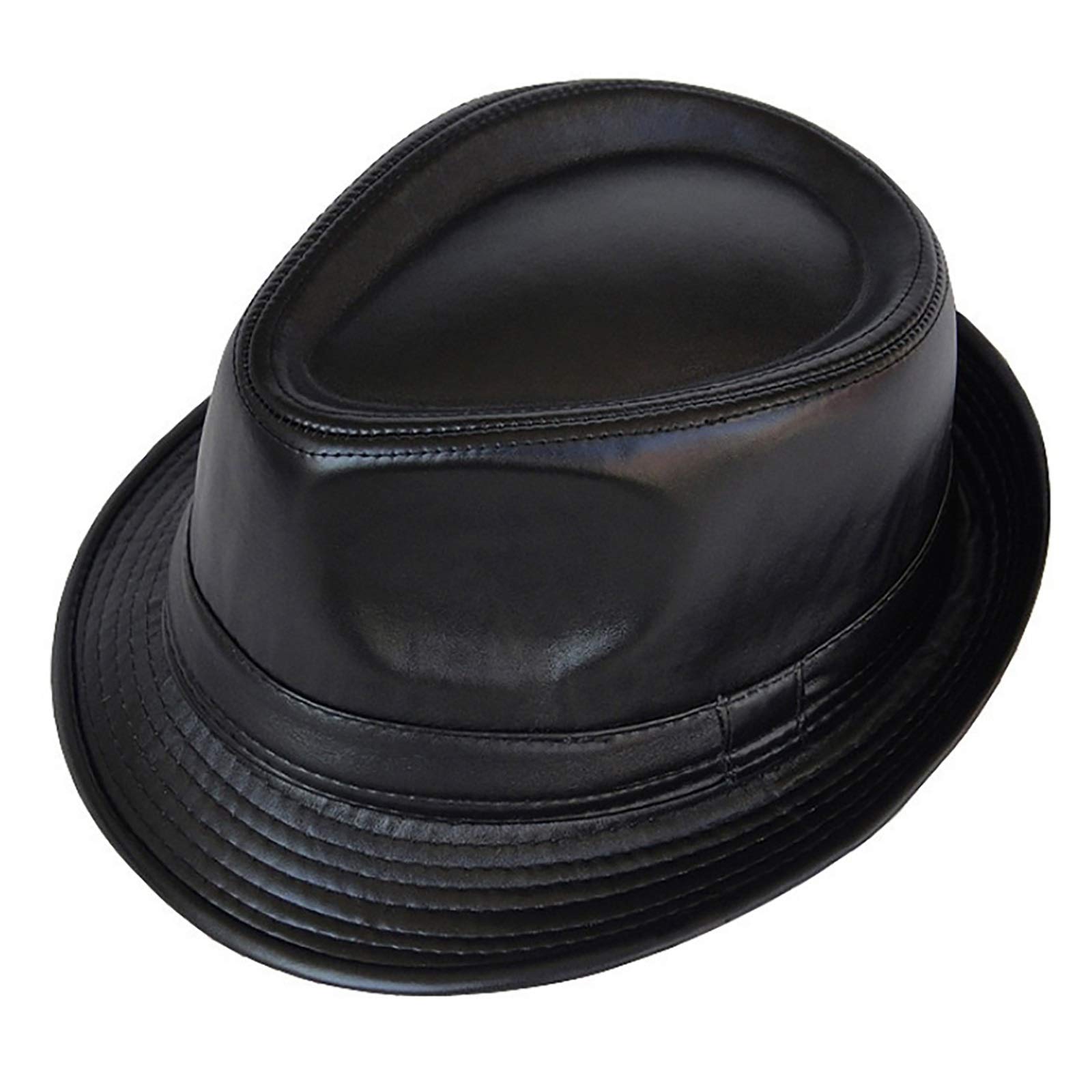 G&F Men's Black Jazz Cap Faux Leather Gentleman Hat Short Brim Party Bowler Hat Panama Top Hat Fashion 56-58Cm (Color : Size : 56-58)