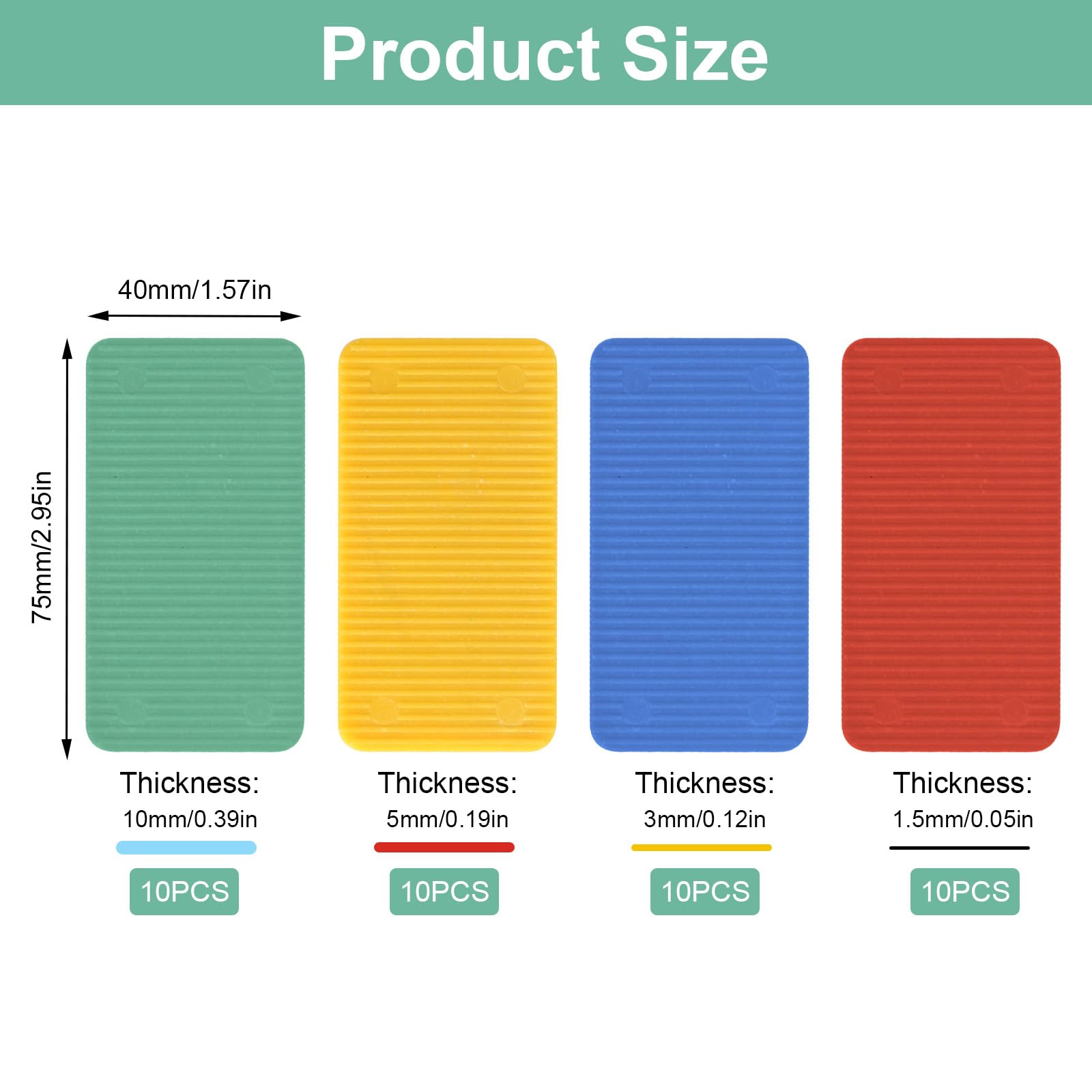 Set di 40 Blocchi in Plastica per Vetri 75 x 40 x 1.5-10mm - Distanziatori e Piastre di Compensazione Cunei per Piastrelle e Mobili - Spessori per la Posa