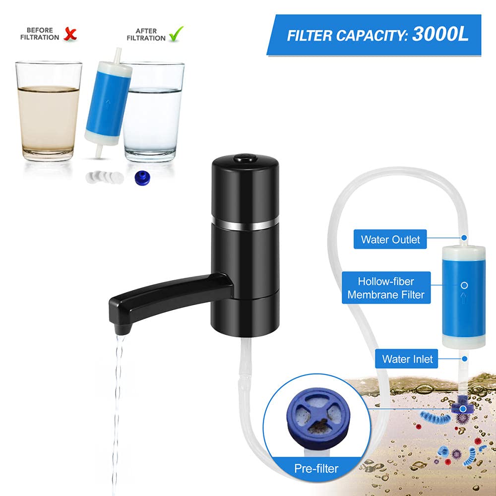 Dispensador de Bomba de Botella de Agua, Filtro De Agua Personal para Acampar, Juego De Purificador De Agua Portátil Filtro De Agua Pajita para Filtración De Agua Paja