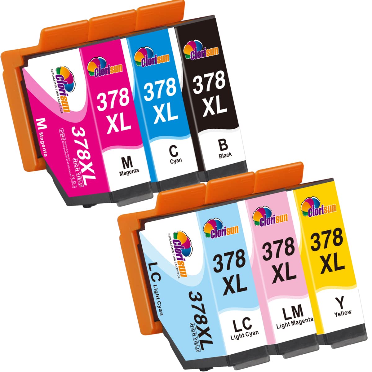 Clorisun 378XL Ink Cartridges for Epson 378 378XL Ink for Epson Expression Photo XP-8500 XP-8600 XP-8605 XP8500 XP8600 XP8605 Printer(Black,Cyan,Magenta,Yellow,Light Cyan,Light Magenta) 6 Pack