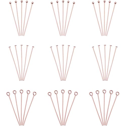 Pandahall 300Pcs Ball Head Pins Flat Head Pins Eye Pins 22 Gauge for Beading Jewelry Making (Rose Gold)