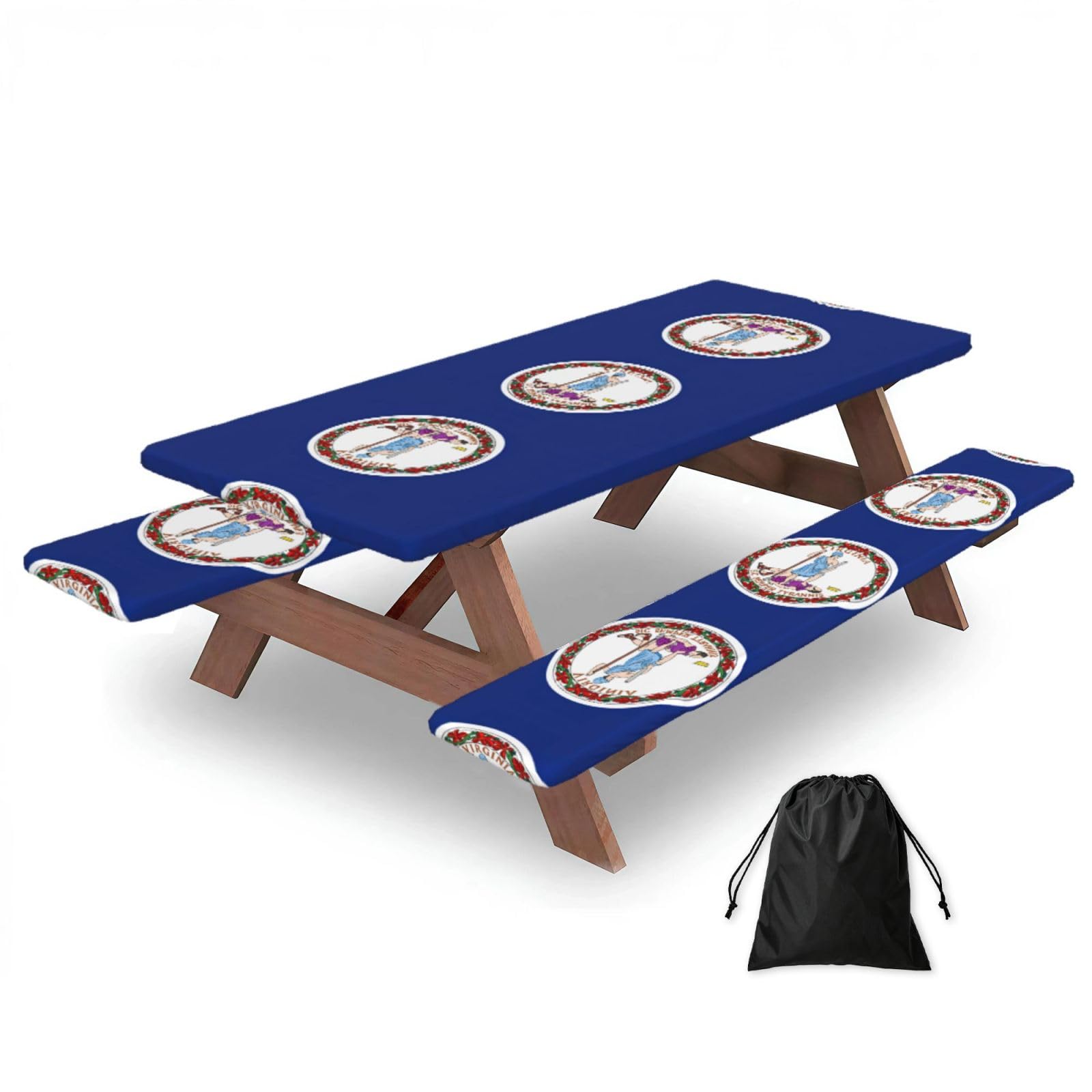 Yqxwjl Black Flag Of Virginia Print Camping Essentials Waterproof Camping Table And Bench Cover With Drawstring Bag 183 Cm