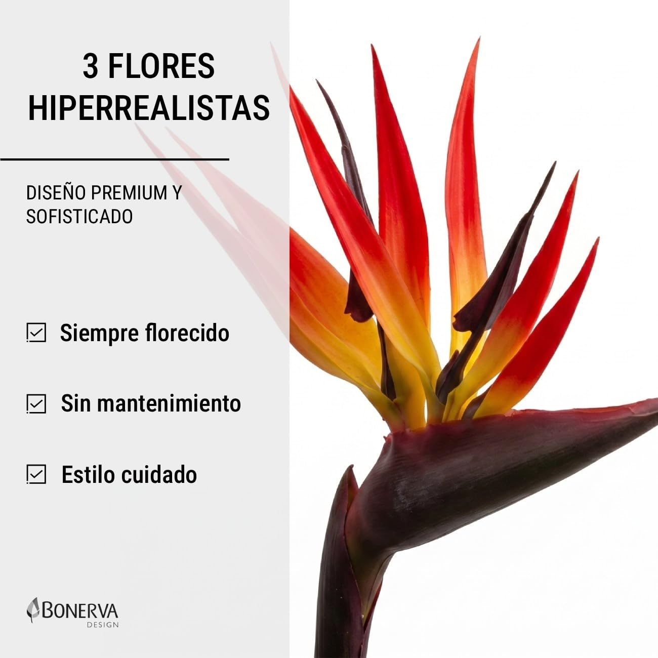 BONERVA | Strelitzia Artificial Ave del Paraíso 180 × 100 cm | Planta Artificial Grande con 18 Hojas y 3 Flores Realistas | para Interior con Maceta Incluida