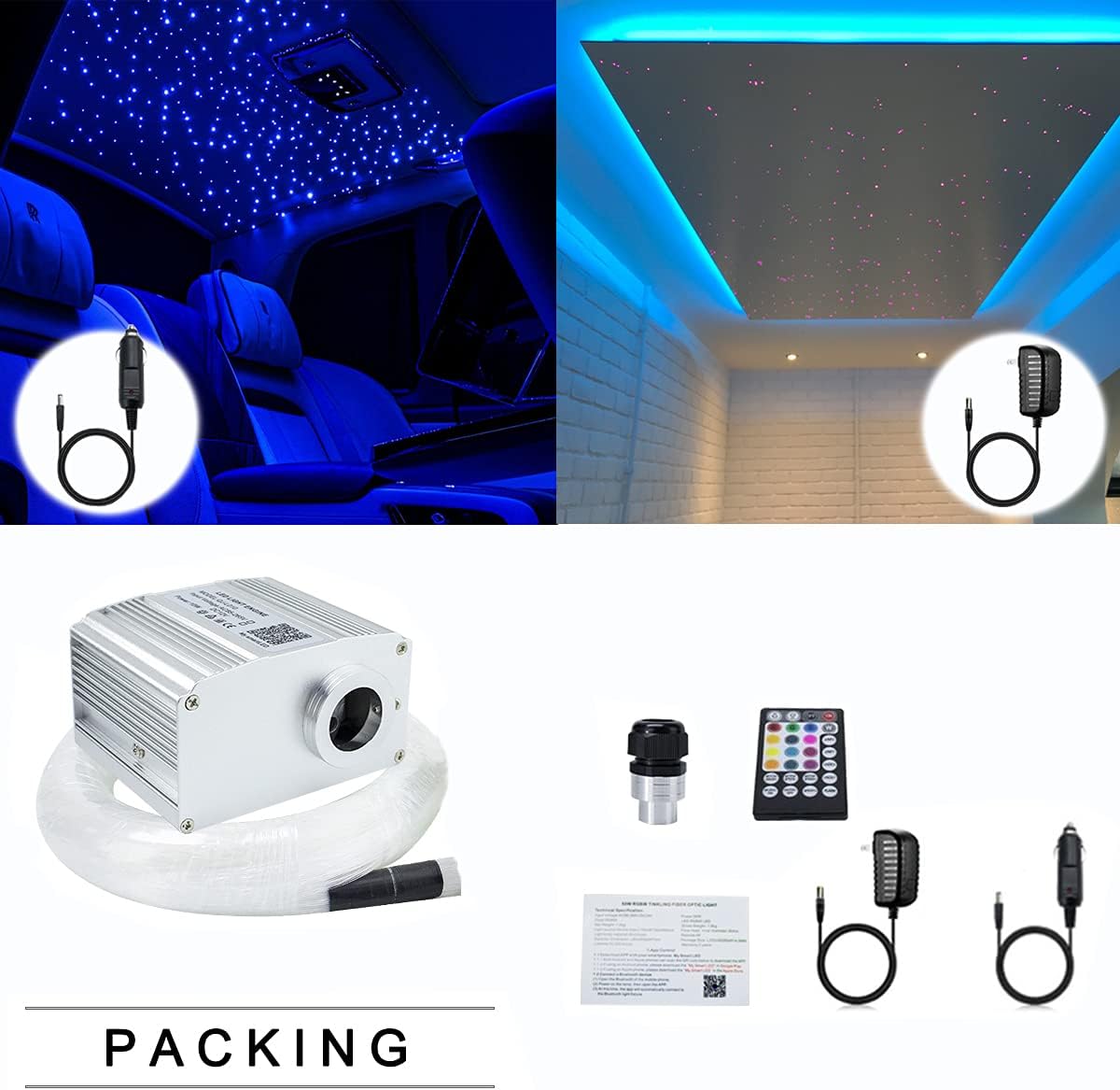 Hоttеѕt Sаlе AZIMOM Bluetooth Control 10W Twinkle Fiber Optic Lights Star Ceiling Light Kit 150pcs0.03in6.5ft Fiber Strands Music Mode RGBW APP/Remote Light Engine for Car Headliner Room Decoration