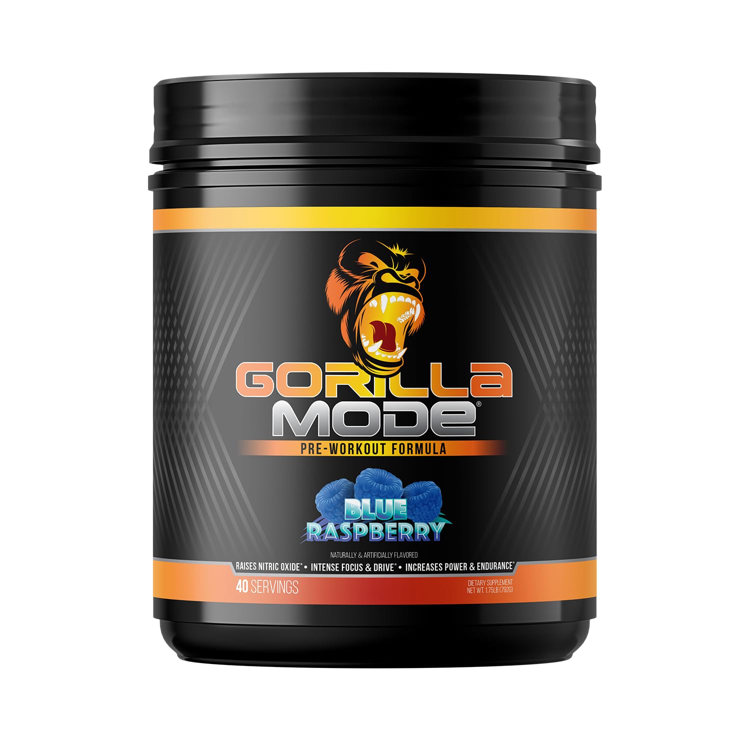 Gorilla Mode Pre Workout - Massive Pumps Laser Focus Energy Power - L-Citrulline, Creatine, L-Tyrosine, Betaine, Hydroprime, Alpha-GPC, 400mg Caffeine, Huperzine A - 792g (Blue Raspberry)