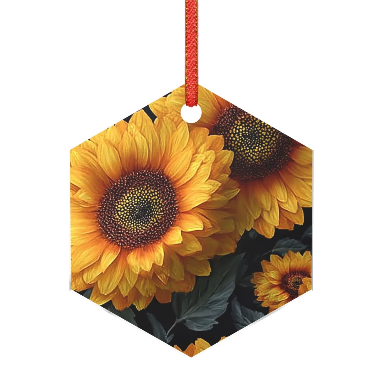 Hjkjkkj Hexagon Acrylic Ornament Christmas Tree Decoration Clear Round Pendant With Red Ribbon Sunflower Christmas Ornaments Indoor Outdoor Hanging Acrylic Pendants For Xmas Party Decor
