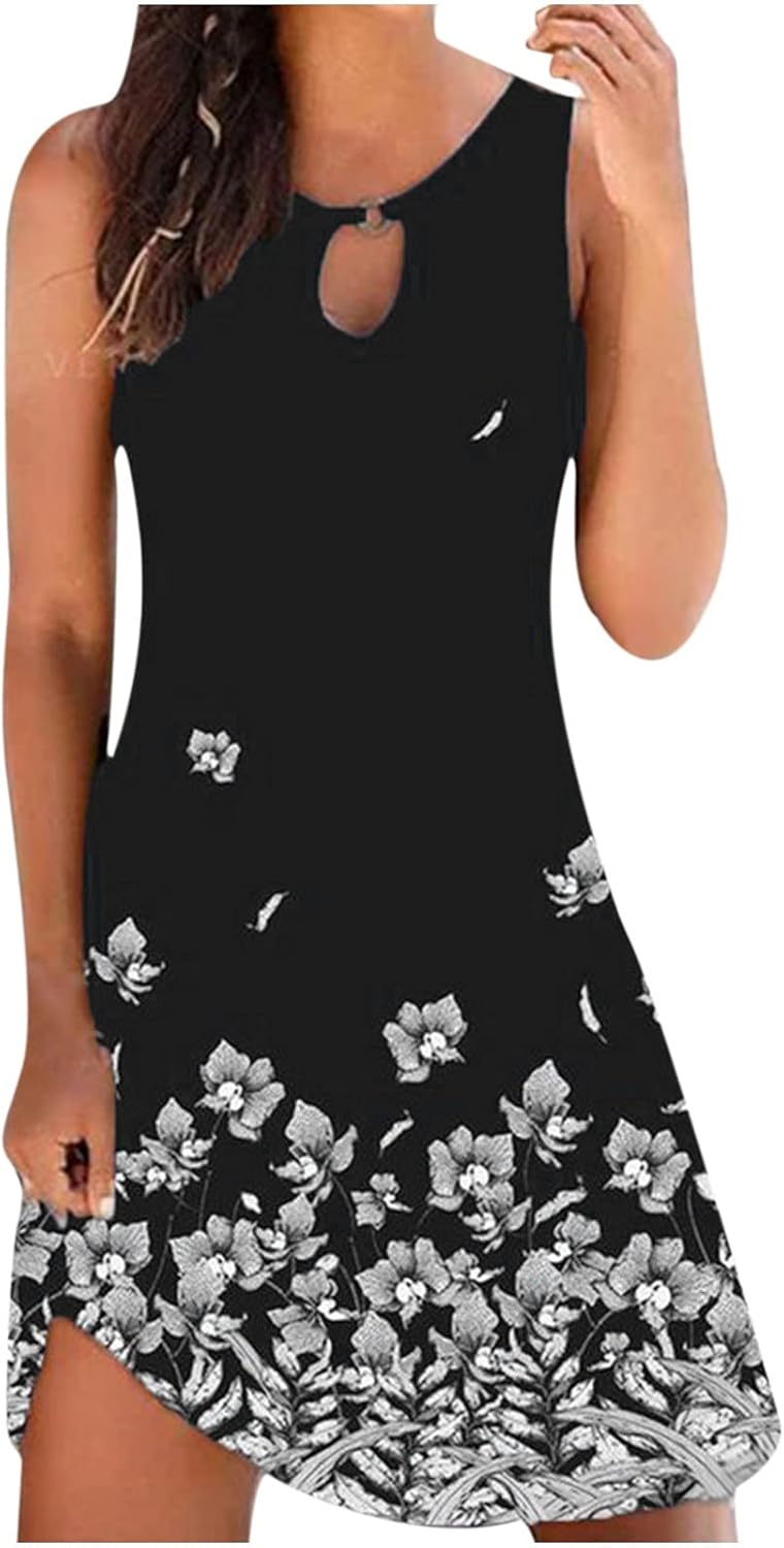 Damen Kleid Blumenmuster Boho Style - Ärmelloses Cocktailkleid | Verschiedene Größen