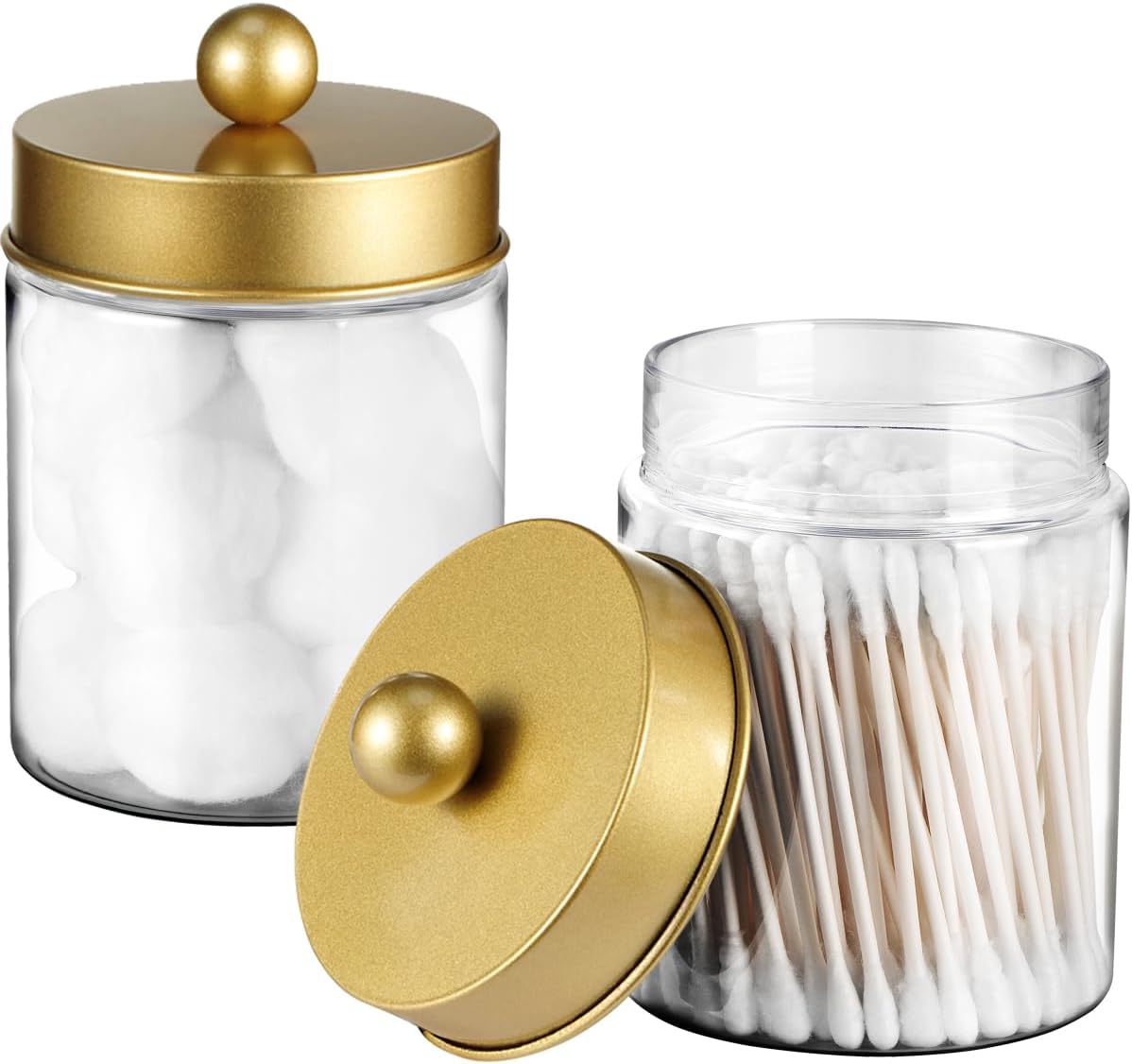 Amolliar Qtip Holder Dispenser -8oz Plastic Apothecary Jar Containers for Vanity…