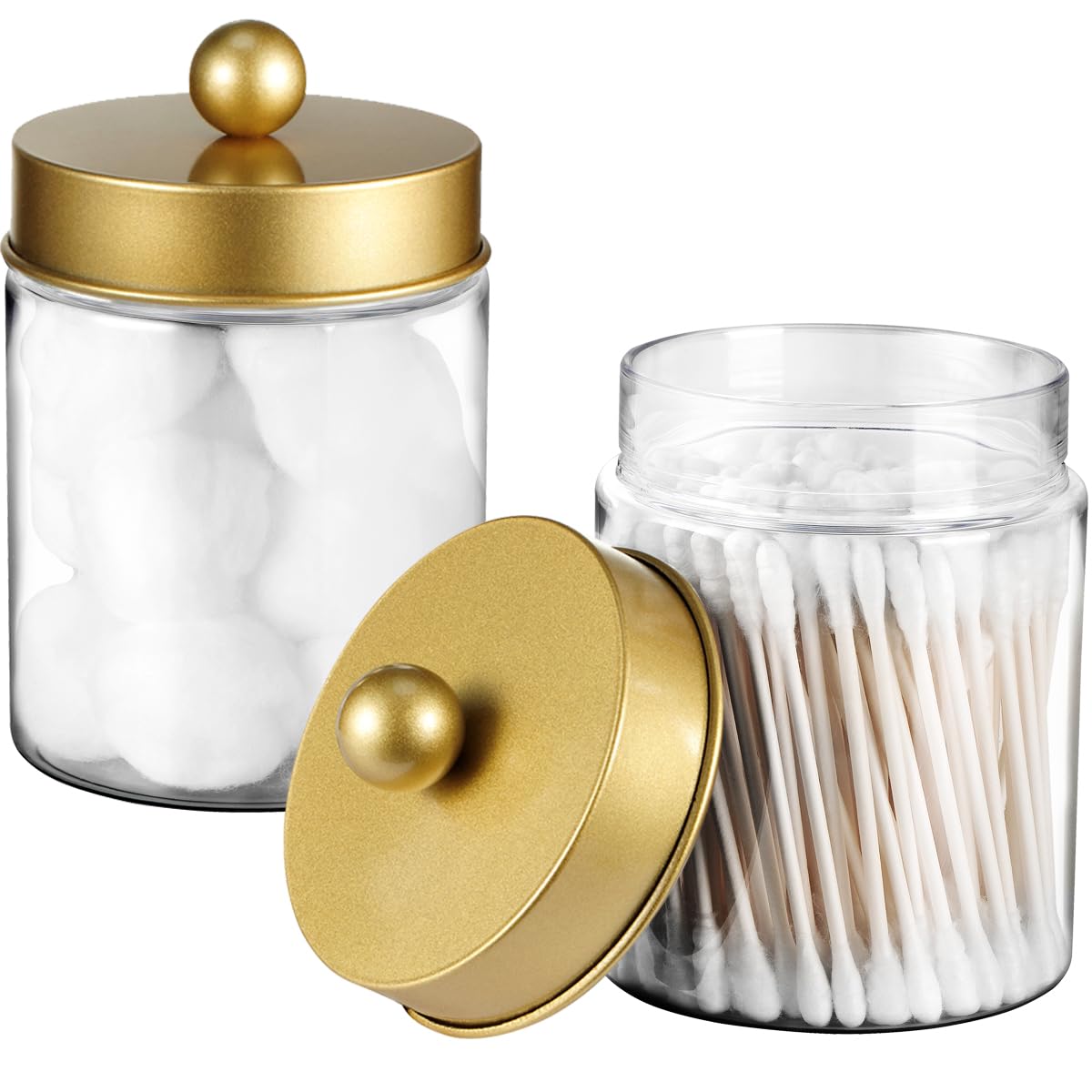 Amolliar Qtip Holder Dispenser -8oz Plastic Apothecary Jar Containers for Vanity Makeup Countertop Organizer Storage -Bathroom Canister Accessories