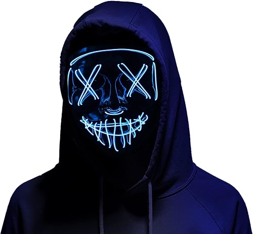 Máscara de Halloween, máscara LED que brilla para Halloween, máscara facial de Halloween para festivales, cosplay, disfraz de Halloween, fiestas de