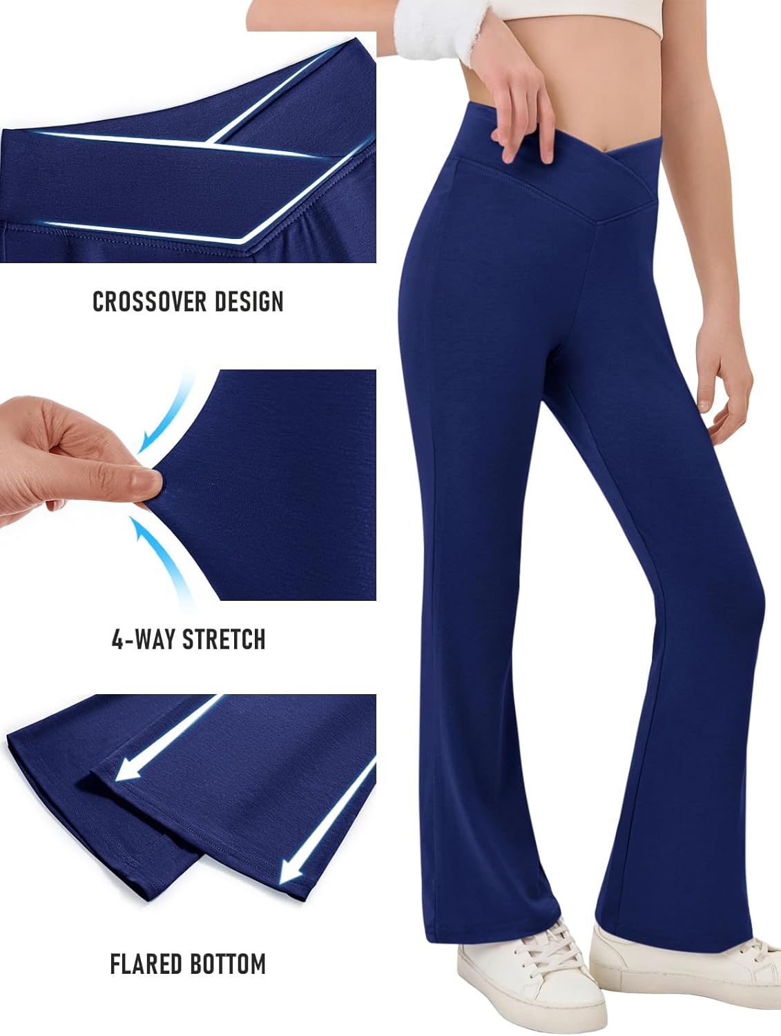 Haloumoning Girls Crossover High Waisted Flare Pants Kids Bootcut Leggings Full Length Bell Bottoms 5-14 Years - Image 6