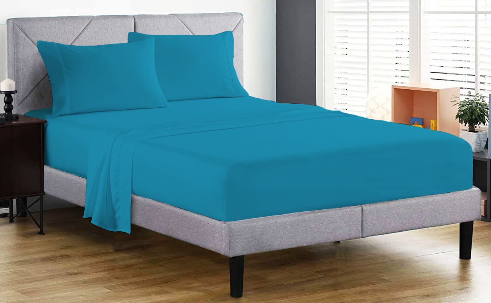 Fitted Sheet 100% Egyptian Cotton 200 Thread Count 25cm Deep Fitted Bed Sheet Hotel Quality Soft & Crisp Cotton Bedding Set (Teal, Double)