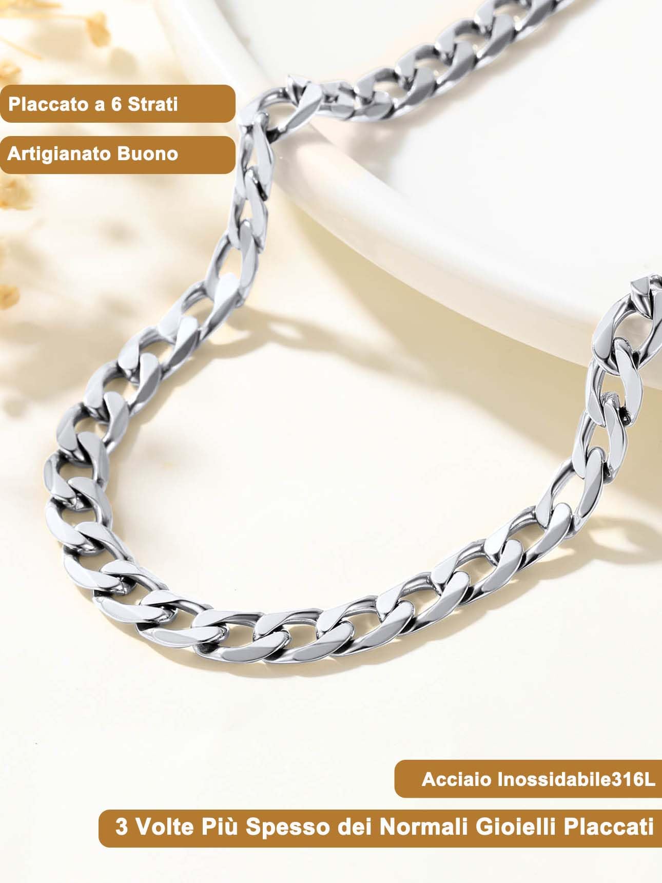 Suplight Collana Uomo a Catena Cubana Figara Scatola in Acciaio Inossidabile 316L Placcato Nero/Oro/Argento larghezza 4-6-9mm lunghezza 46-76cm per Uomo Ragazzo Hip Hop Rapper Confezione Regalo