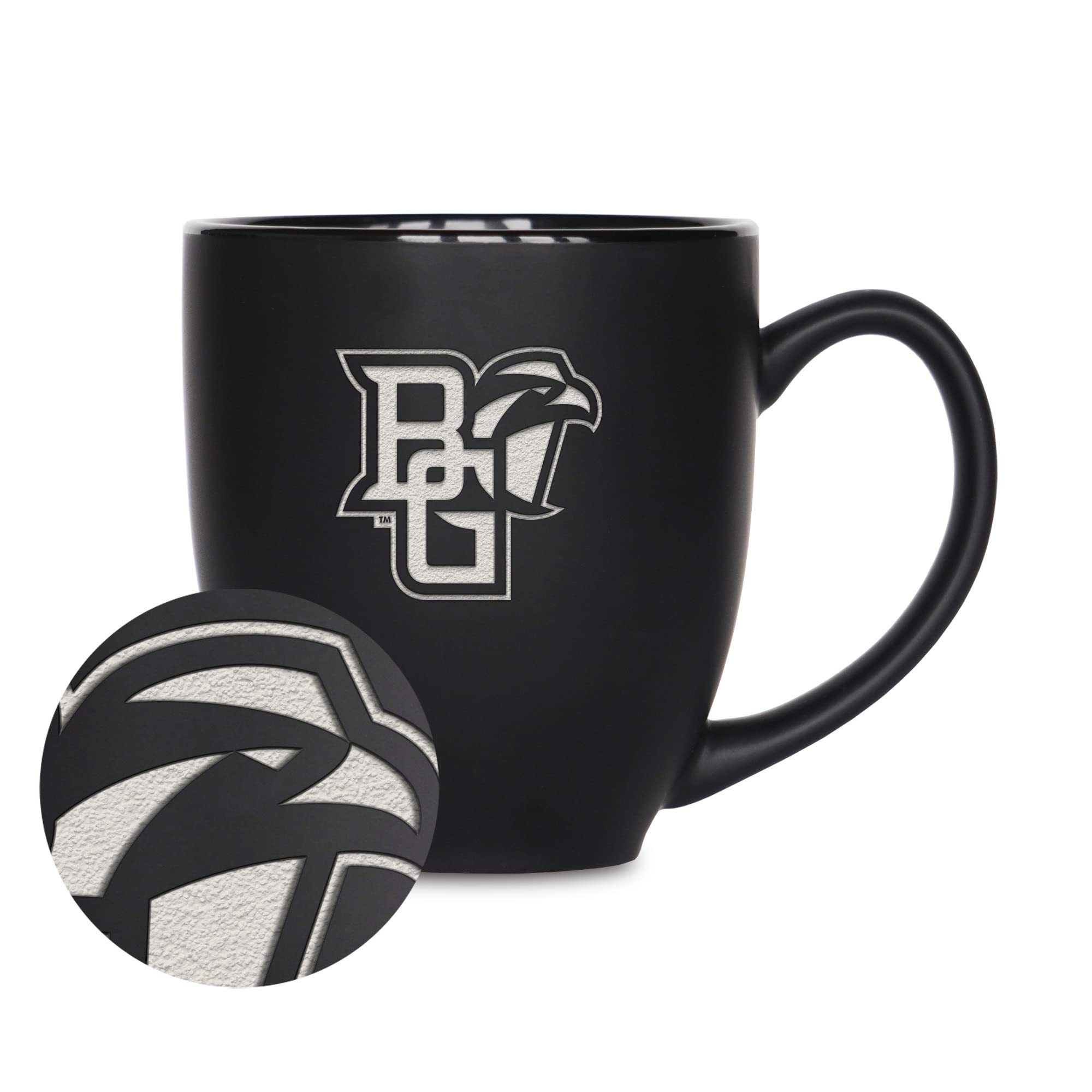 Rico Industries NCAA Bowling Green Falcons Main - Taza bistró negra mate de 16 onzas, para bebidas calientes o frías, logotipo del equipo grabado para una sensación única