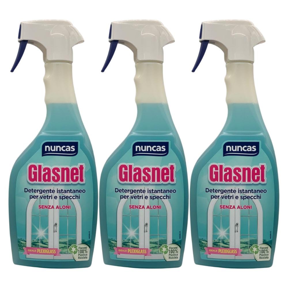 Detergente Istantaneo per Vetri e Specchi Senza Aloni, Ideale Plexiglass, 750ml (3 Unità)