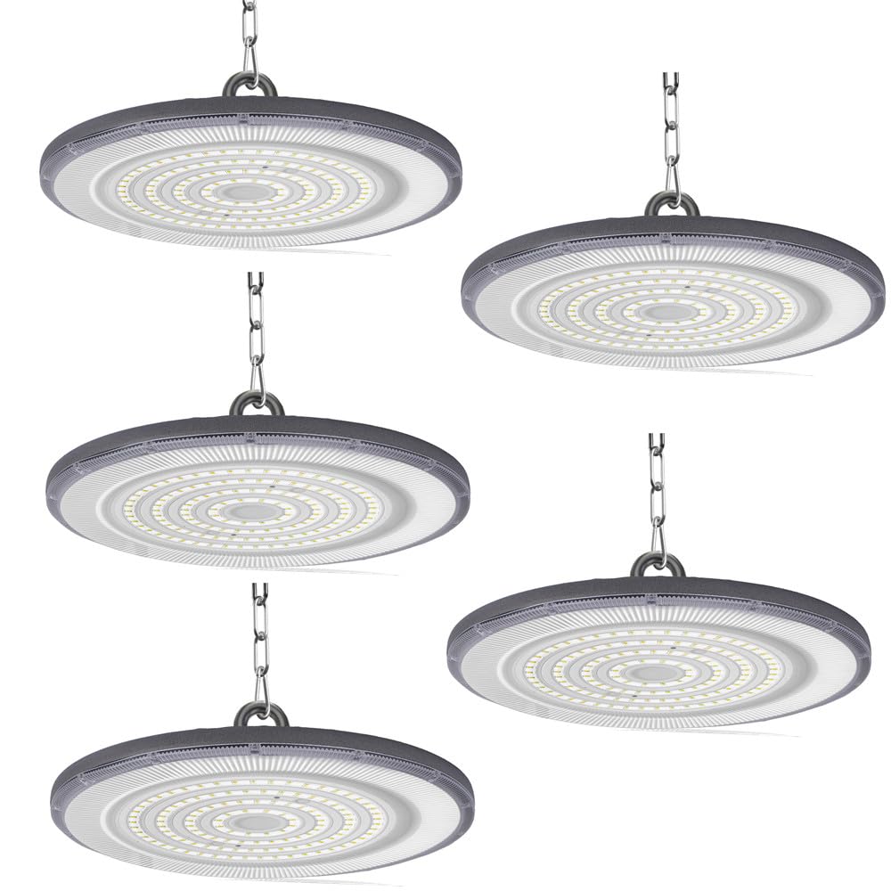 JBdusn 400W LED High Bay Light 5pcs, 6500K UFO Industrial Spotlight Workshop Ceiling Light with Chain, IP65 Waterproof Hall Lamp Spot Ceiling Lighting for Factories, Garages, Warehouses