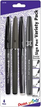Pentel Arts Sign Pen Variety Pack - 4-Pack S520-A, ST150-A, SES15-NA, SESF30-A