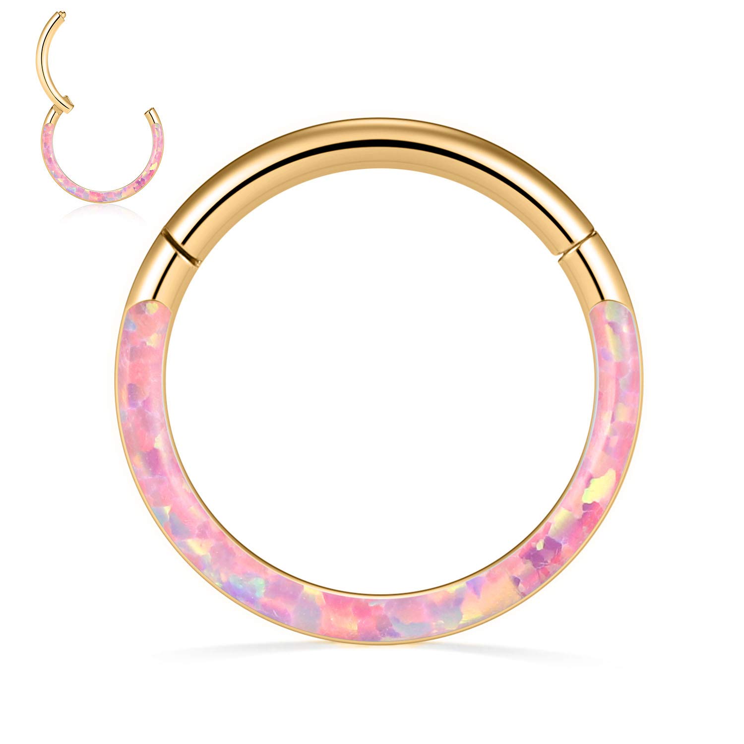 hengkaixuan 16G Conch & Septum Piercing Jewelry - Daith Clicker & Hoop Earring - Surgical Steel Nose Ring - Gold 6mm CZ Opal — view 12