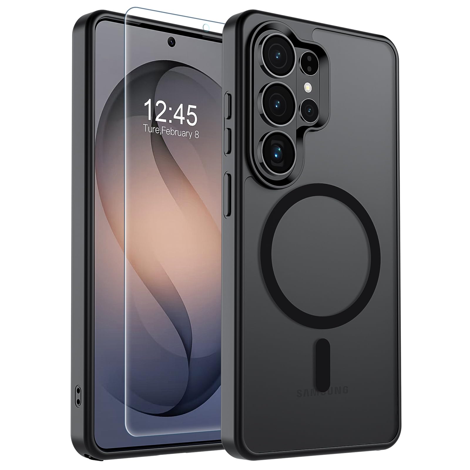 SUPFINE Magnetic for Samsung Galaxy S26 Ultra Case with Screen Protector, (Built-in Magnets) (Military Grade Drop Protection) Slim Translucent Shockproof Phone Case,Black