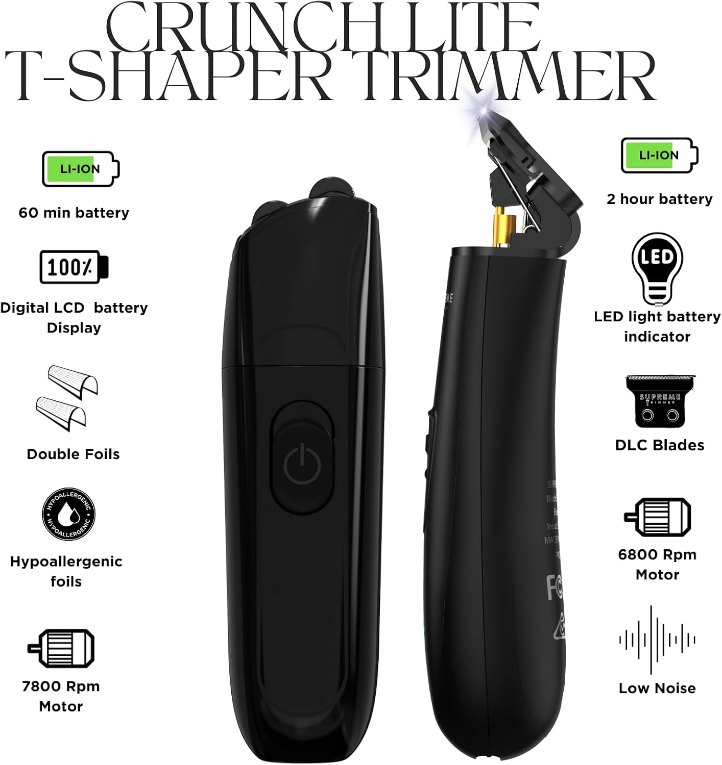 Supreme Trimmer 2-in-1 DLC T-Shaper Beard & Hair Trimmer + Crunch Lite Foil Shaver | Barber-Grade Precision & Travel Kit | Cordless Beard Grooming Set